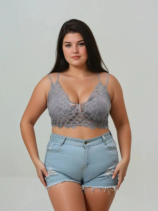 Plus Size Padded Crochet Lace Longline Bralette