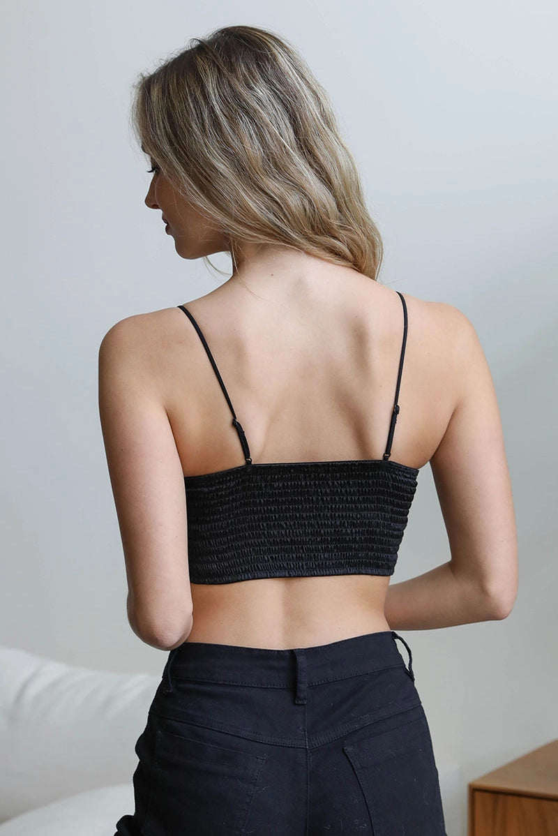 Black Vintage-Inspired Lace Overlay Bralette