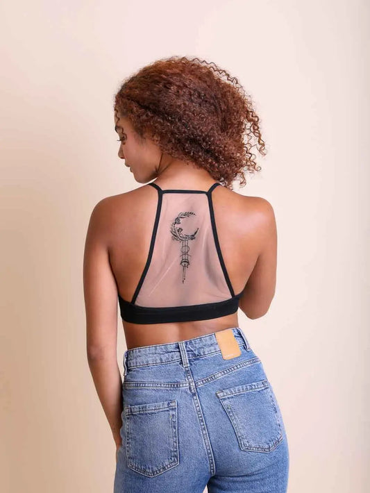 Black Crescent Moon Tattoo Mesh Bralette
