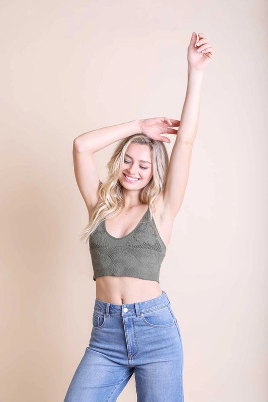 Seamless Padded V Neck Brami Olive