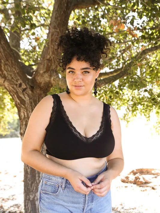 Black Lace Trim PAdded Plus Bralette