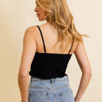 Daisy Embroidered Ribbed Lettuce Edge Brami