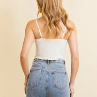 Ivory Daisy Embroidered Ribbed Lettuce Edge Brami