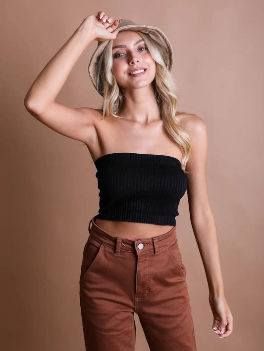 Black Accordion Textured Tube Top - Streetwear Style