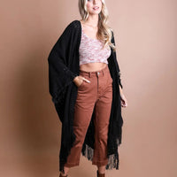 Open Work Frayed Border Cardigan
