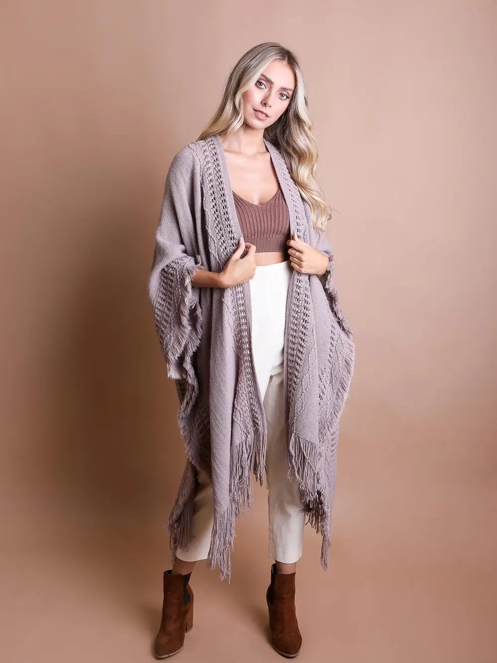 Open Work Frayed Border Cardigan