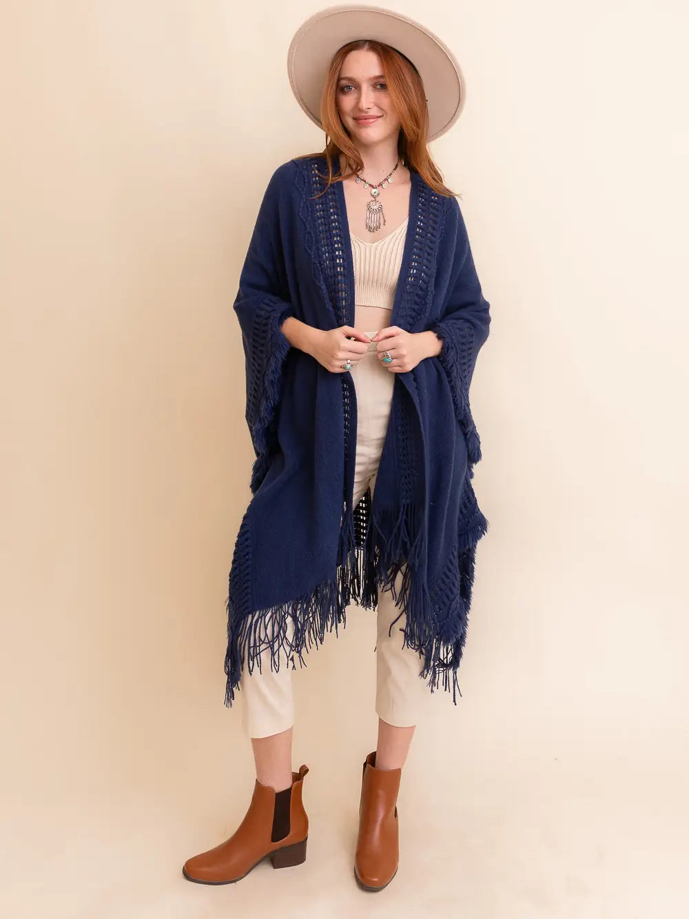 Open Work Frayed Border Cardigan