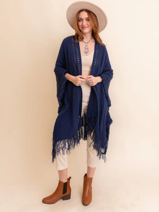 Open Work Frayed Border Cardigan