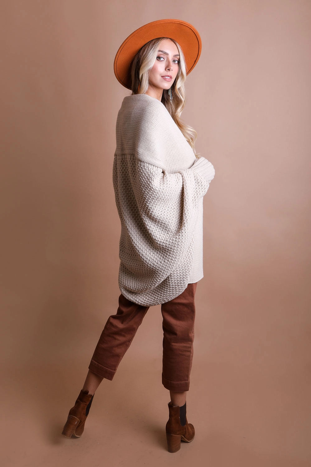 Beige Bat Sleeve Knit Cardigan