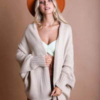 Beige Bat Sleeve Knit Cardigan