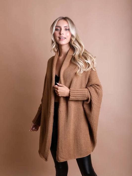 Camel Bat Sleeve Knit Cardigan