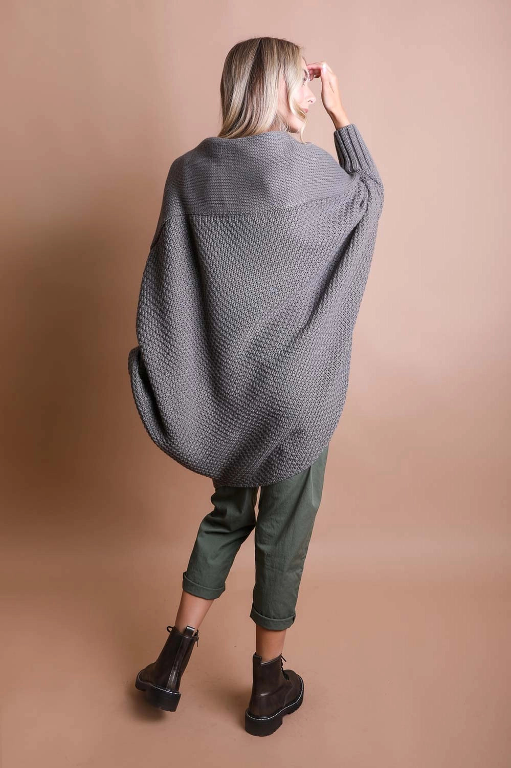Gray Bat Sleeve Knit Cardigan