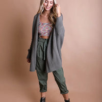 Gray Bat Sleeve Knit Cardigan