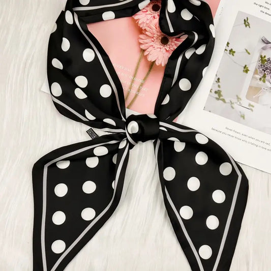 Black & White Polka Dot Satin Silky Skinny Scarf