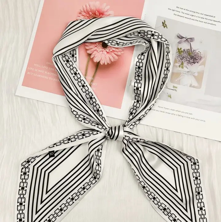Striped Satin Silky Skinny Scarf