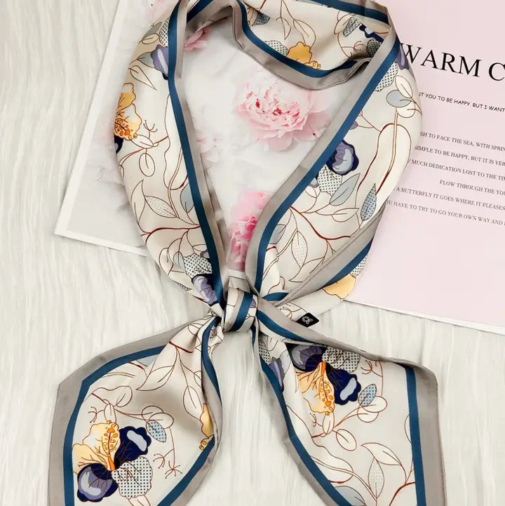 Botanical Pattern Satin Silky Skinny Scarf