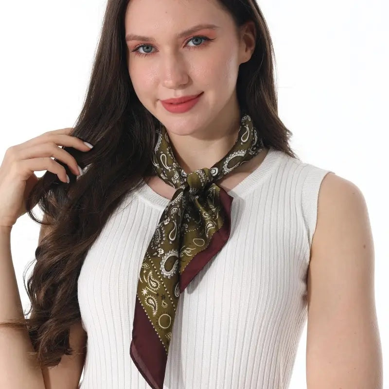 Vintage Paisley Satin Square Scarf Multi-Use Neck Bandana