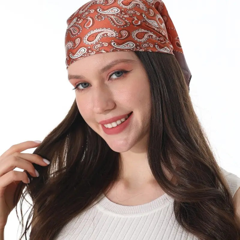 Vintage Paisley Satin Square Scarf Multi-Use Neck Bandana