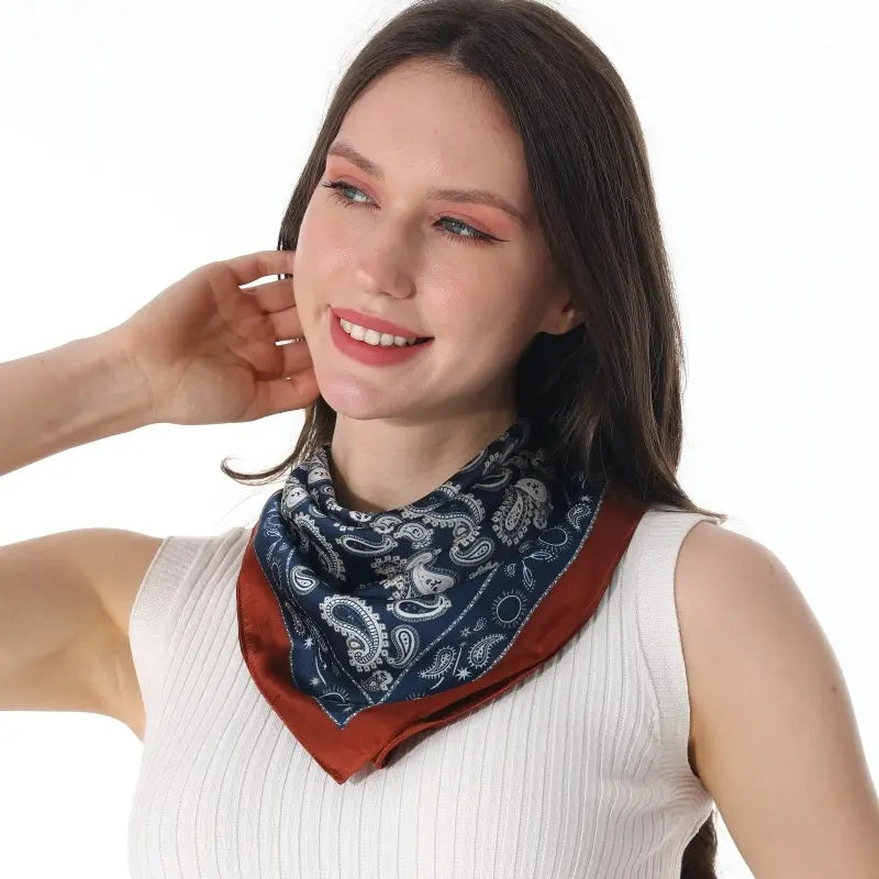 Vintage Paisley Satin Square Scarf Multi-Use Neck Bandana