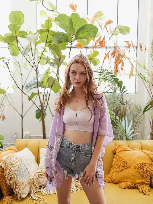 Embroidered Daisy Woven Cover Up