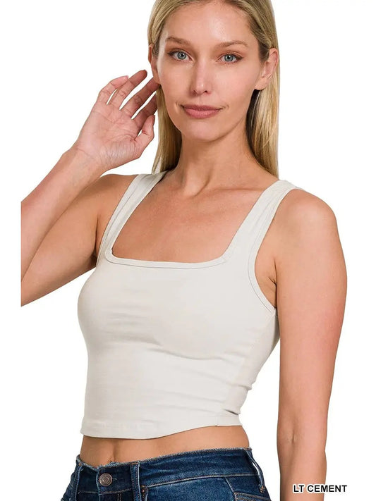 Cotton Square Neck Cropped Cami Top
