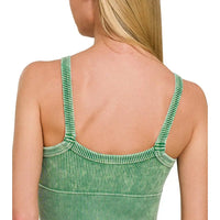 Stone Washed V Neck Seamless Cropped Bra Top