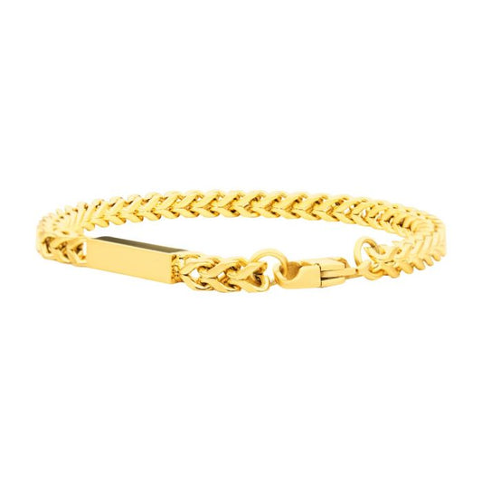 18Kt Gold IP Engravable ID Block with Franco Chain Bracelet