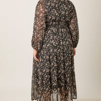 Printed Floral V Neck Maxi Dress