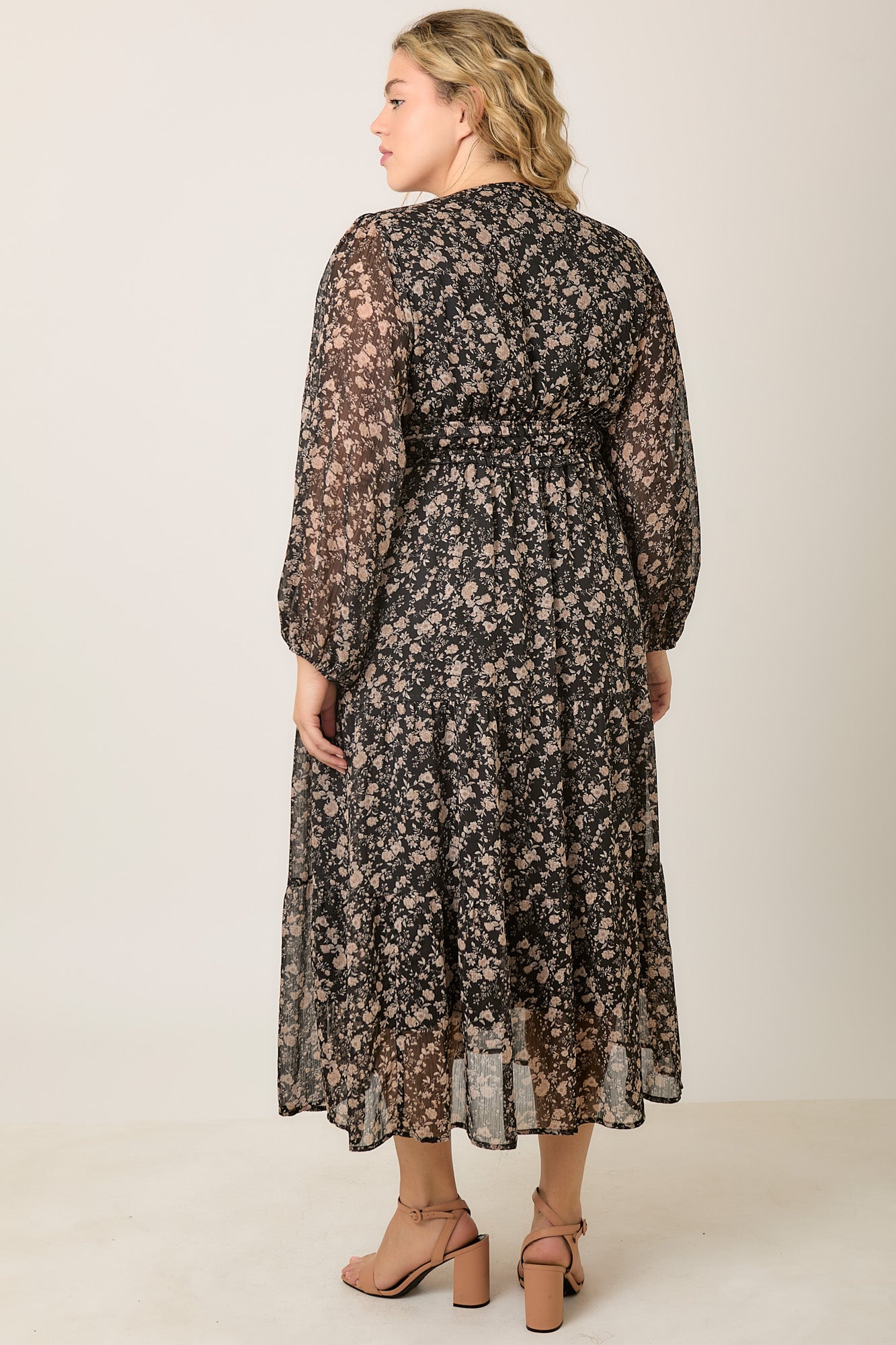 Printed Floral V Neck Maxi Dress