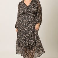 Printed Floral V Neck Maxi Dress