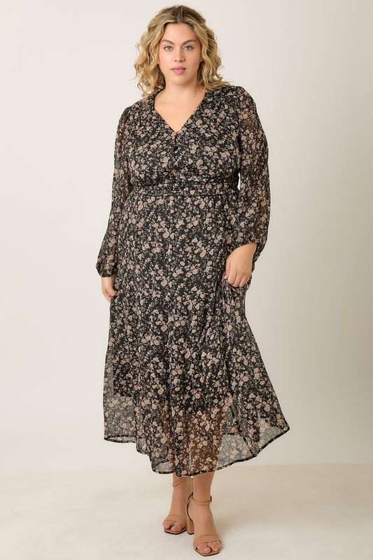 Printed Floral V Neck Maxi Dress