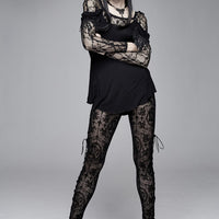 Leggings con cordones y camafeo de encaje negro