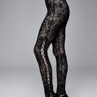 Leggings con cordones y camafeo de encaje negro
