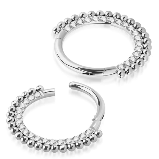 Créoles à charnière 1 rangée de pierres précieuses et de perles