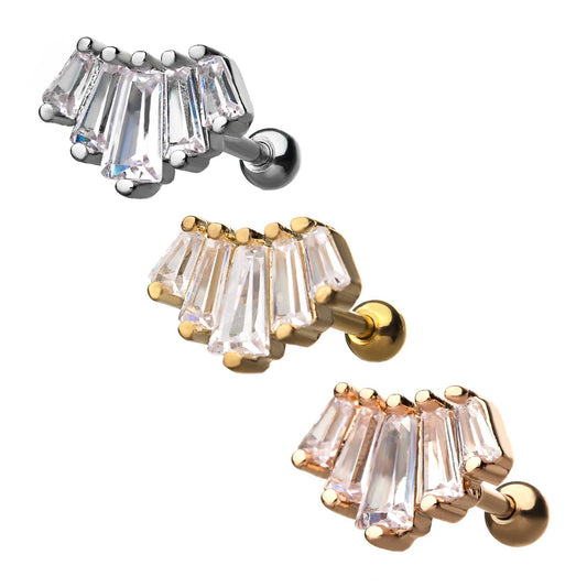 5 cartilages de pierres précieuses rectangulaires en zircone cubique