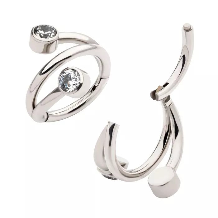 2 Bezel Gem Twist Hinged Hoop