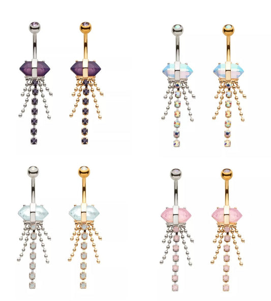 Cristal 7 pierres précieuses et perles pendantes