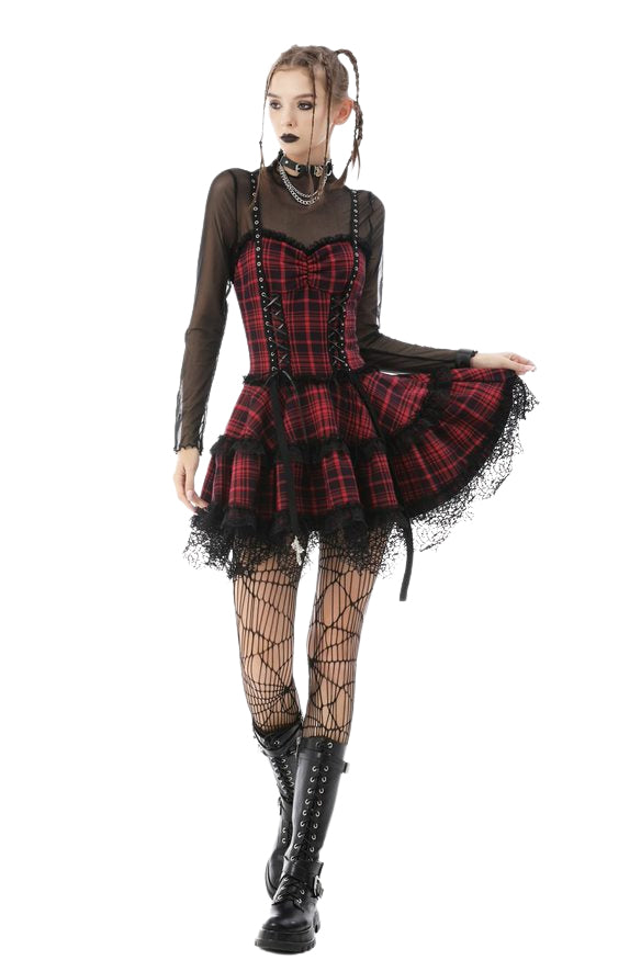 Punk Mini Strap Plaid Dress