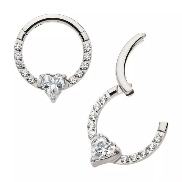 Heart And Prong CZ Hinged Hoop