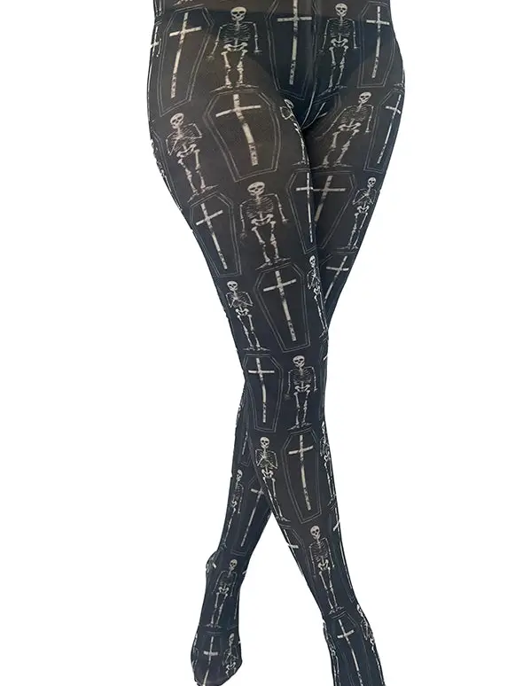 Coffin Skeletons Printed Tights