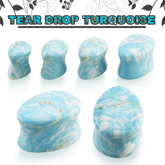 Teardrop Turquoise Double Flare 0g - 7/8"
