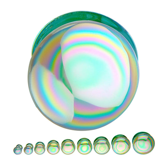 Double Flare White Aurora Borealis Glass 0g - 7/8"