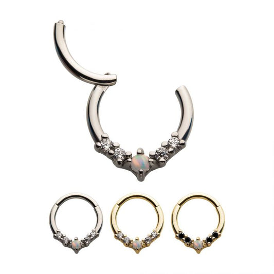 Opal With 4 CZ Gem Teardrop Hinged Hoop