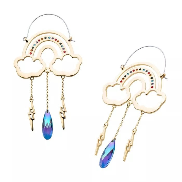 Nuage CZ arc-en-ciel plaqué or avec cintres de prise d'éclairs pendants