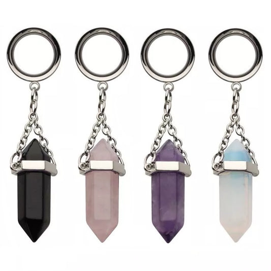 Túnel de doble llamarada con colgante de cristal, 0 g - 7/8"