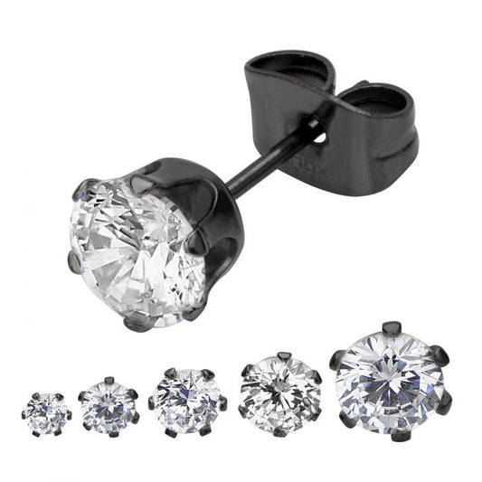 Black IP Prong C Studs 3MM Earrings