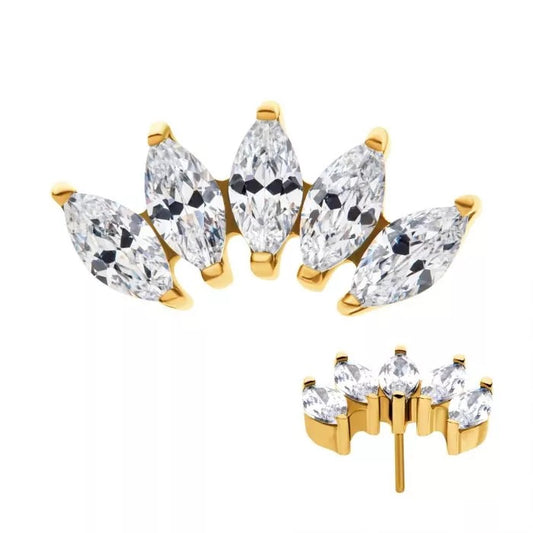 Marquise Fan 5 CZ 24kt PVD Threadless Top