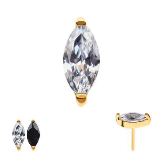 24kt Gold PVD Titanium Threadless with 2-Prong Marquise CZ Top