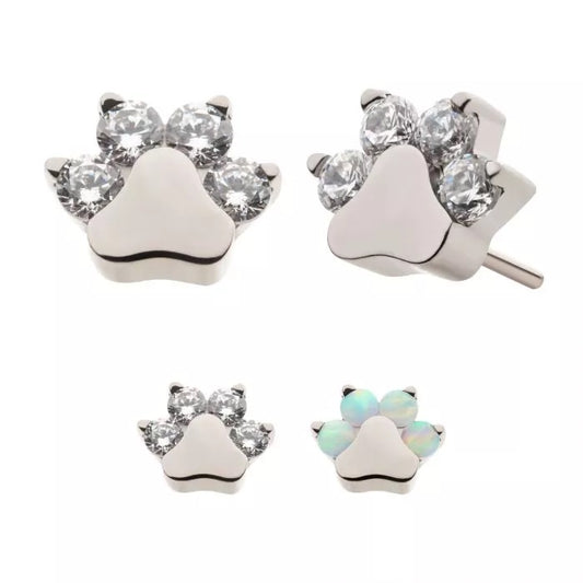Titanium Threadless With Prong Set CZ 4-Cluster Paw Top